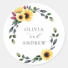 Herbstsonnenblume Hochzeitsticker Runder Aufkleber