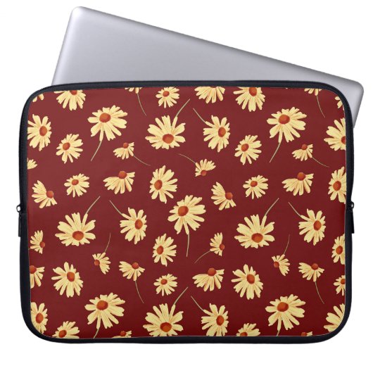 Herbstsonnenblume: Maroon Nahtloses Design Laptopschutzhülle (Vorderseite)
