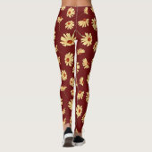 Herbstsonnenblume: Maroon Nahtloses Design Leggings (Rückseite)