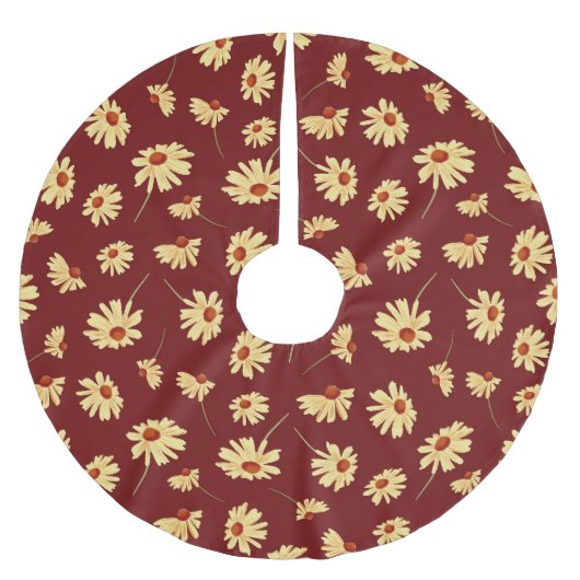Herbstsonnenblume: Maroon Nahtloses Design Polyester Weihnachtsbaumdecke (Vorderseite)