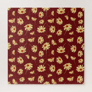 Herbstsonnenblume: Maroon Nahtloses Design Puzzle