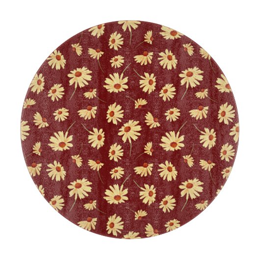 Herbstsonnenblume: Maroon Nahtloses Design Schneidebrett (Vorderseite)