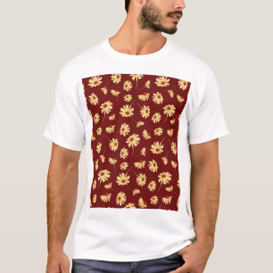 Herbstsonnenblume: Maroon Nahtloses Design T-Shirt