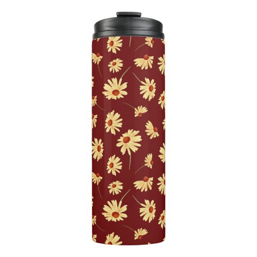 Herbstsonnenblume: Maroon Nahtloses Design Thermosbecher (Vorderseite)