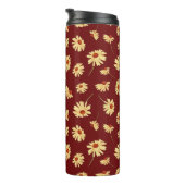 Herbstsonnenblume: Maroon Nahtloses Design Thermosbecher (Nach rechts gedreht)