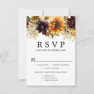 Herbstsonnenblume RSVP-Karte, Optionen zum Essen RSVP Karte