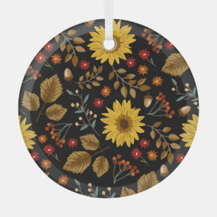 Herbstsonnenblumen: Ahorn Schwarz Hintergrund Ornament Aus Glas