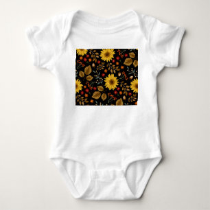 Herbstsonnenblumen: Ahornschwarzer Hintergrund Baby Strampler
