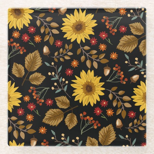 Herbstsonnenblumen: Ahornschwarzer Hintergrund Glasuntersetzer (Vorderseite)