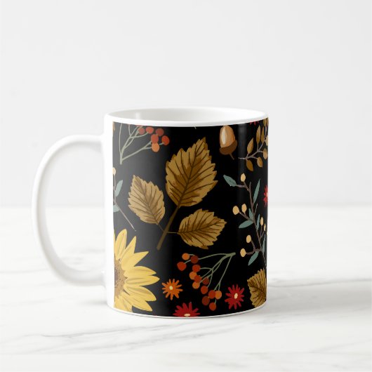 Herbstsonnenblumen: Ahornschwarzer Hintergrund Kaffeetasse (Links)