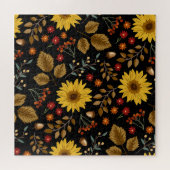 Herbstsonnenblumen: Ahornschwarzer Hintergrund Puzzle (Horizontal)