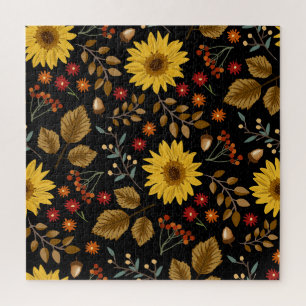Herbstsonnenblumen: Ahornschwarzer Hintergrund Puzzle