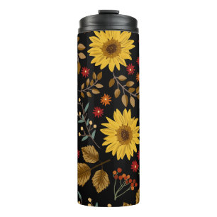 Herbstsonnenblumen: Ahornschwarzer Hintergrund Thermosbecher