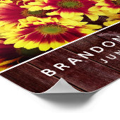 Herbstsonnenblumen auf Rustikaler Zaun Hochzeit Wi Poster (Ecke)