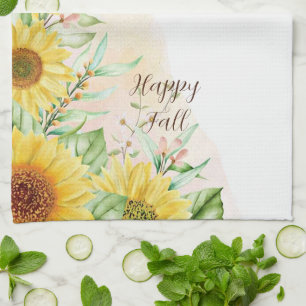 Herbstsonnenblumen mit anpassbarem Text Geschirrtuch