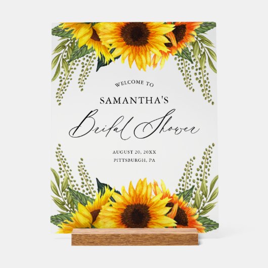 Herbstsonnenblumen und grünes Brautparty Willkomme Acrylschild (Vorderseite)