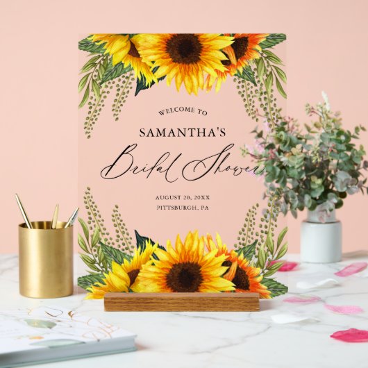 Herbstsonnenblumen und grünes Brautparty Willkomme Acrylschild (Hochzeit)