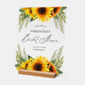 Herbstsonnenblumen und grünes Brautparty Willkomme Acrylschild (Winkel)