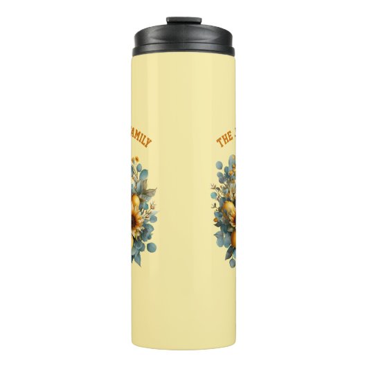 Herbstsonnenblumen und Zitronenfarben Thermosbecher (Vorderseite)