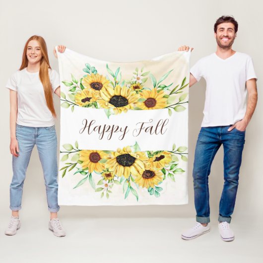 Herbstsonnenblumenrahmen mit anpassbarem Text Fleecedecke (Beispiel)