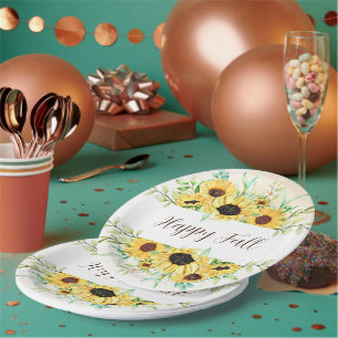 Herbstsonnenblumenrahmen mit anpassbarem Text Pappteller