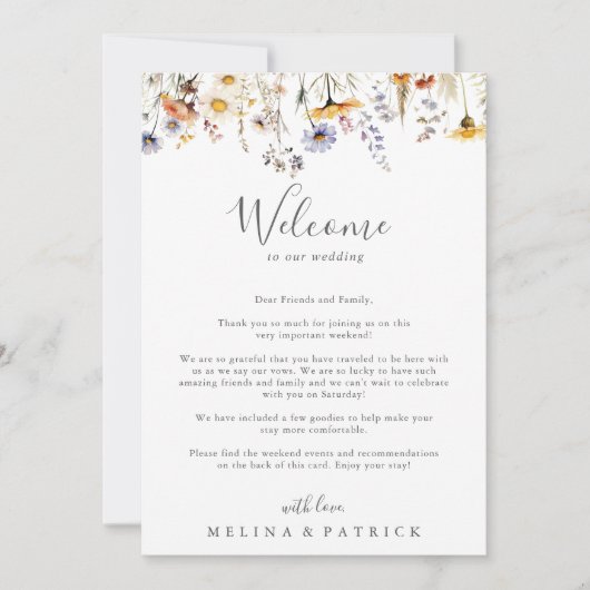 Herbstsonnige Wildblume Hochzeit Begrüßungsschreib (Vorderseite)