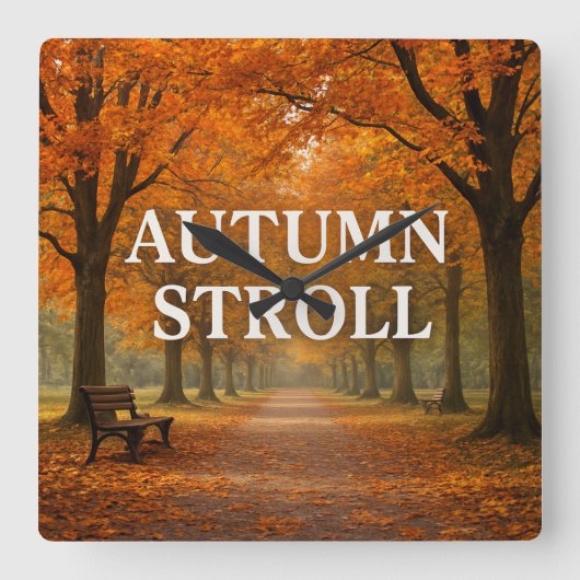 Herbstspaziergang Quadratische Wanduhr (Vorderseite)