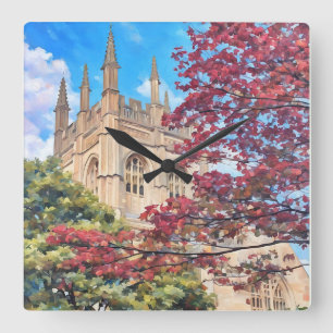Herbstspiele - Oxford Kathedrale im Herbst Quadratische Wanduhr
