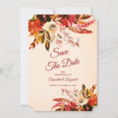 Herbstsplendor floral rot geputzte Elfenbeinhochze Save The Date (Vorderseite)
