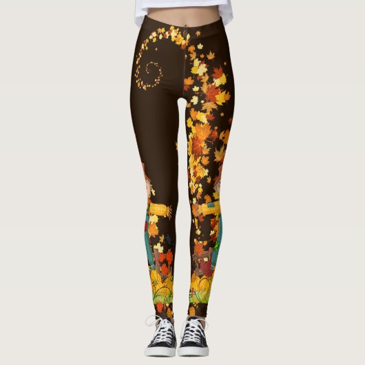 Herbstspur lässt Hübsch schwarz oder braun Leggings (Vorderseite)