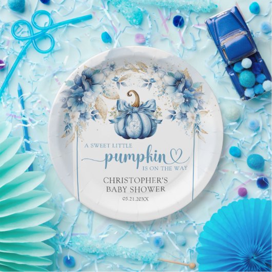 Herbststaub in Blau- und Goldkürbis-Blume Pappteller (Party)