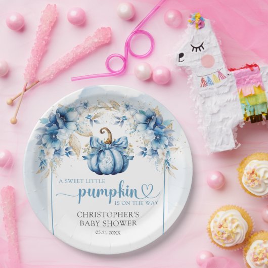 Herbststaub in Blau- und Goldkürbis-Blume Pappteller (Party)