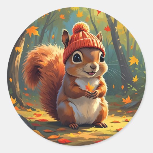 Herbststicker | Fall Eichhörnchen Runder Aufkleber (Vorderseite)