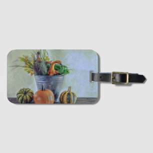 Herbststillleben mit Kürbissen, Blumen Gepäckanhänger