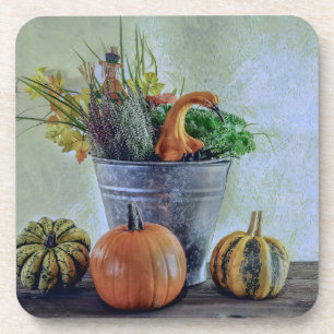 Herbststillleben mit Kürbissen, Blumen Getränkeuntersetzer