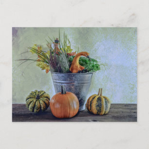 Herbststillleben mit Kürbissen, Blumen Postkarte