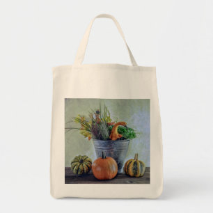 Herbststillleben mit Kürbissen, Blumen Tragetasche