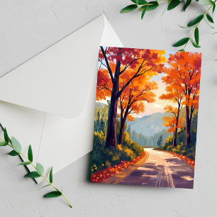 Herbststraße Aquarell Herbstlaub Blätter Karte
