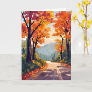 Herbststraße Aquarell Herbstlaub Blätter Karte