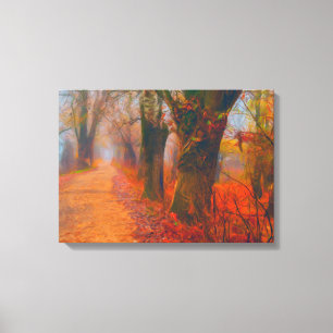Herbststraße durch die Wald-Mauer Kunst Leinwanddruck