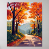 Herbststraße | Wasserfarbe Herbstlaub Blätter Poster (Vorne)
