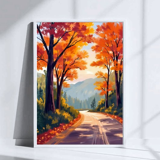 Herbststraße | Wasserfarbe Herbstlaub Blätter Poster