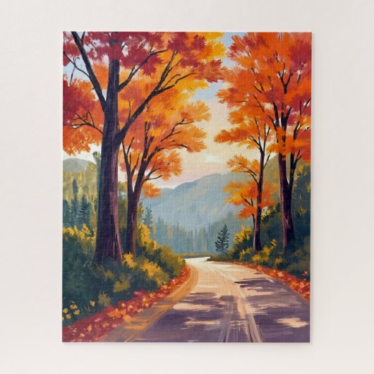 Herbststraße | Wasserfarbe Herbstlaub Blätter Puzzle (Vertikal)