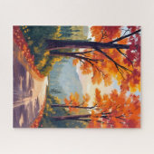 Herbststraße | Wasserfarbe Herbstlaub Blätter Puzzle (Horizontal)