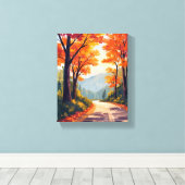 Herbststraße | Wasserfarben Herbstlaub Blätter Leinwanddruck (Insitu (Holzboden))