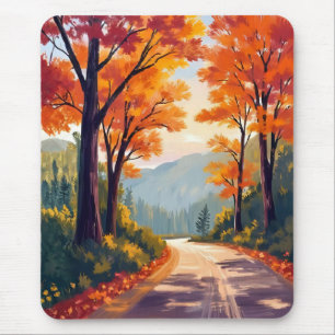 Herbststraße Wasserfarben Herbstlaub Blätter Mousepad