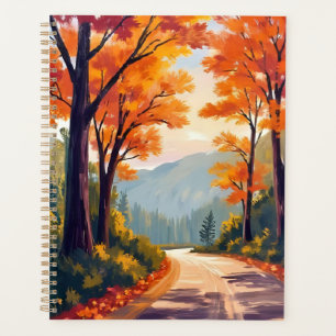 Herbststraße Wasserfarben Herbstlaub Blätter Planer