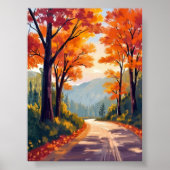 Herbststraße | Wasserfarben Herbstlaub Blätter Poster (Vorne)