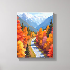 Herbststraße | Wasserfarben-Natur Herbstlaub Leinwanddruck