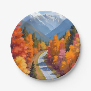 Herbststraße Wasserfarben-Natur Herbstlaub Pappteller